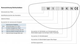 Übersicht über die Sichtscheiben-Kennzeichnungen für Schutzbrillen