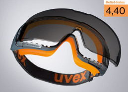 Ergonomische und beschlagfreie uvex u-sonic Vollsicht-Schutzbrille mit Relief-Index 4,40