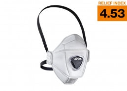 Bequeme FFP2-Atemschutzmaske mit geringem Atemwiderstand und Relief-Index von 4,53