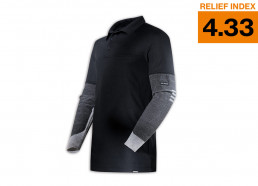 Bequemes Poloshirt in schwarz mit langen Schnittschutz-Ärmeln und Relief-Index von 4,33