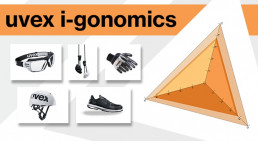Grafik mit ergonomischen uvex Arbeitsschutzprodukten der uvex i-gonomics Produktlinie