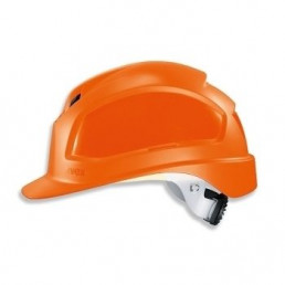 uvex pheos Schutzhelm in orange mit Vorrichtungen zur Befestigung von Helmlampe und Kapselgehörschutz