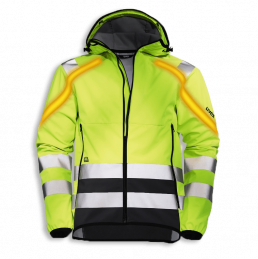 uvex protection flash 89910 Softshelljacke in warngelb mit Reflektorstreifen und selbstleuchtenden LED Lichtleitern für bessere Sichtbarkeit im Dunkeln