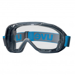 uvex megasonic Schutzbrille mit Panorama-Sichtfeld und elastischem Kopfband in schwarz-blau