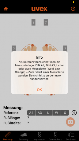 uvex Größenberater-App: Nähere Informationen zur Auswahl der Messunterlage