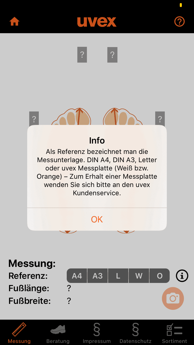 uvex Größenberater-App: Nähere Informationen zur Auswahl der Messunterlage