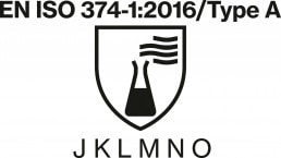 Piktogramm der Norm EN ISO 374-1:2016 Typ A für Schutzhandschuhe gegen gefährliche Chemikalien und Mikroorganismen