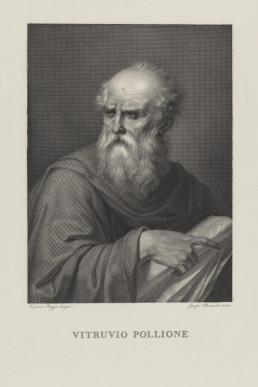 Portrait des römischen Architekten Vitruvius Pollio, Kupferstich und Radierung von Jacopo Bernardi und Vincenzo Raggio